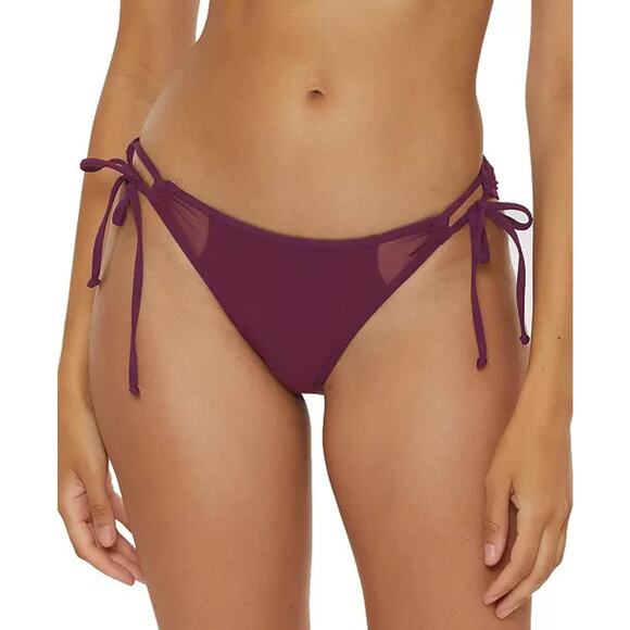 Becca Women's Muse Mesh-Inset Side-Tie Bikini Bottoms, Aubergine, Size M 0462 - Picture 1 of 3